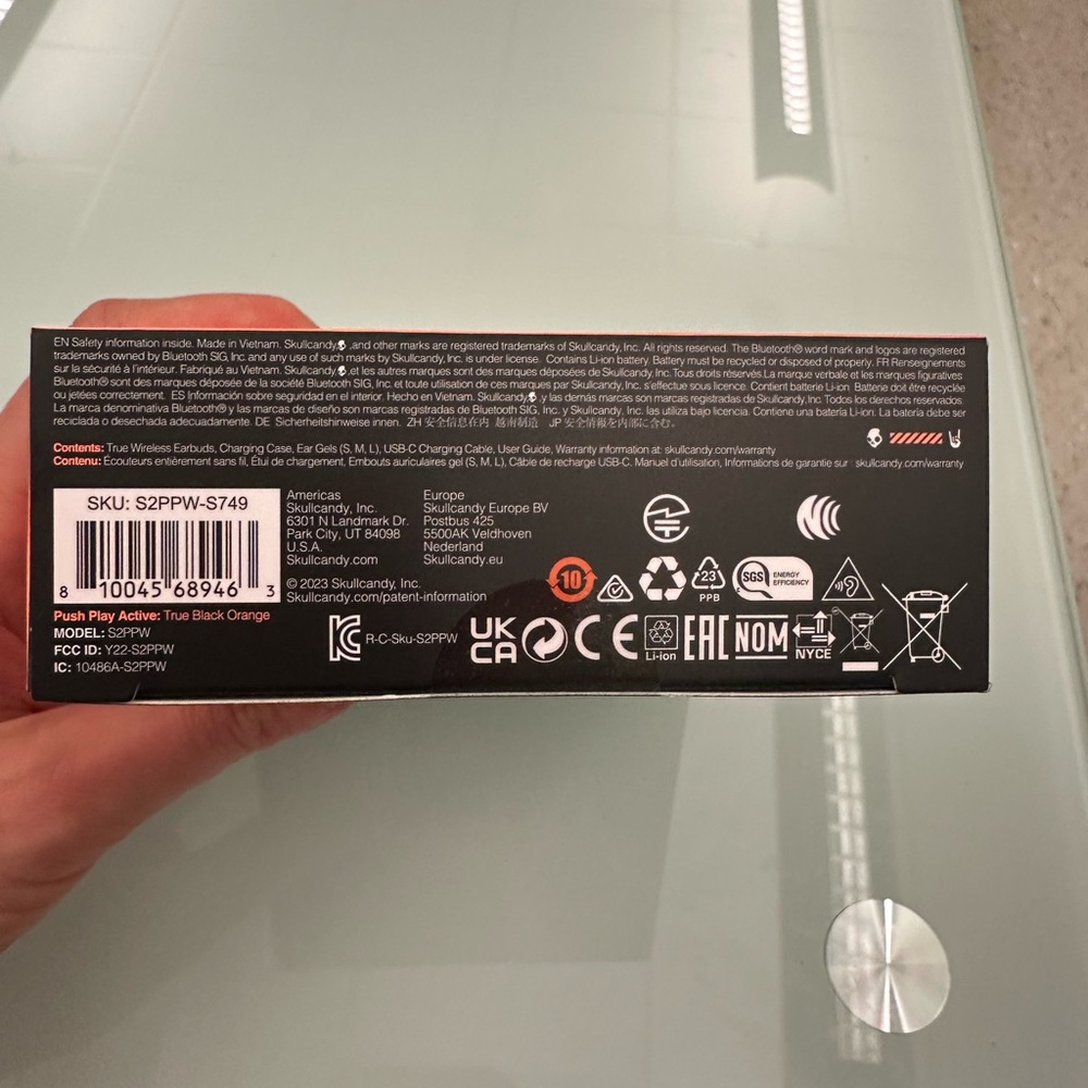 Skullcandy Push Active Earbuds - Black and Orange IP55 Model S2PPW - Picture 2 of 4